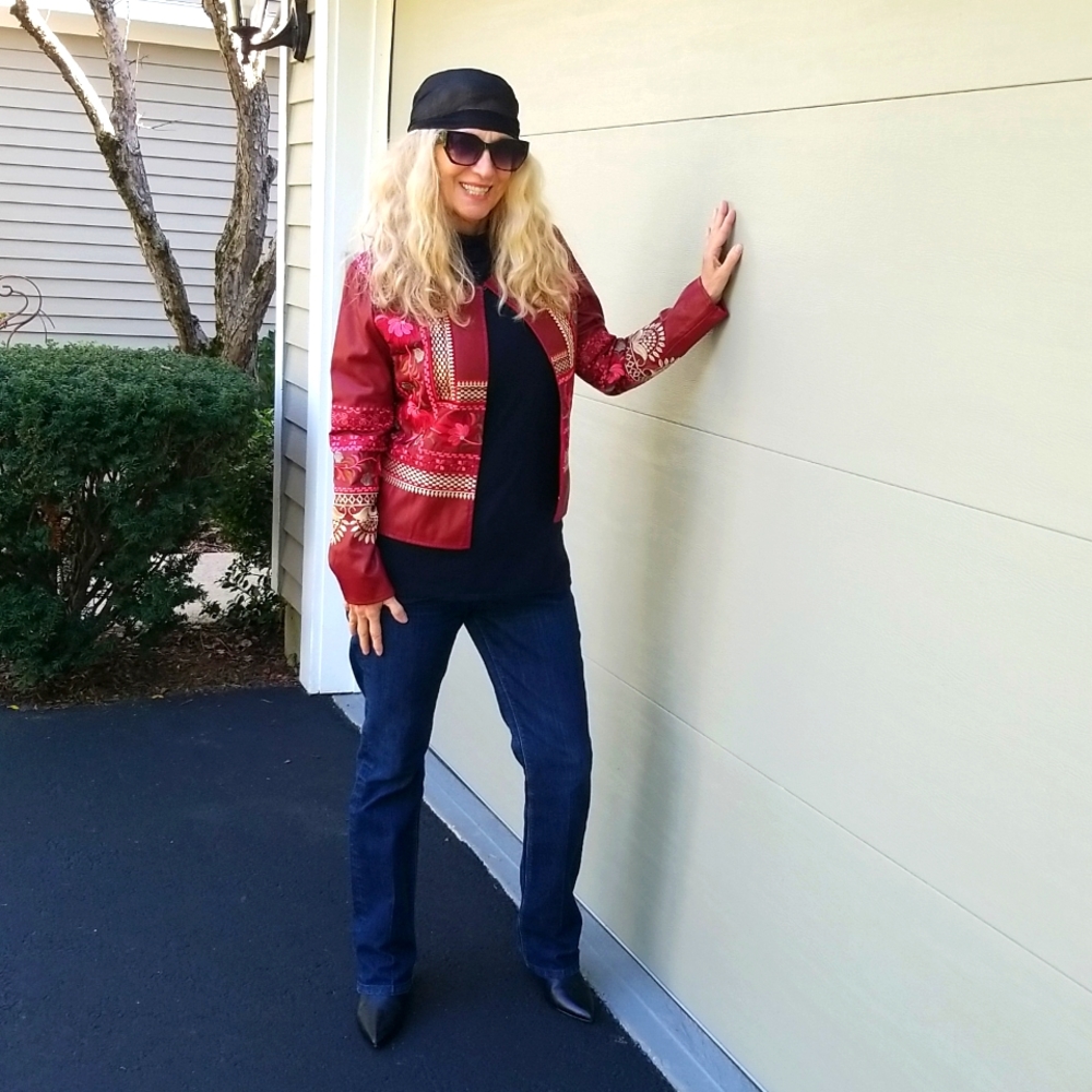 Tiramisu New Embroidered Vegan Leather Cropped Jacket, Small, $50 - Picture 9 of 15